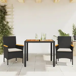 vidaXL Ensemble à manger de jardin et coussins 3 pcs noir rotin acacia pas cher