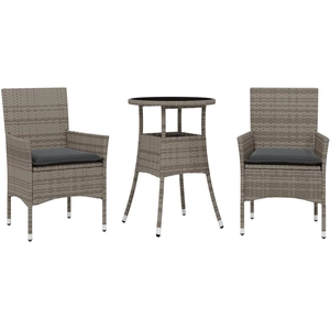 vidaXL Ensemble à manger de jardin et coussins 3 pcs gris rotin verre pas cher