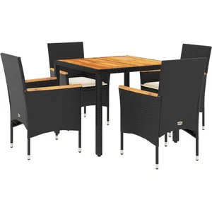 vidaXL Ensemble à manger de jardin et coussins 5 pcs noir rotin acacia pas cher
