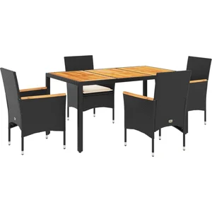 vidaXL Ensemble à manger de jardin et coussins 5 pcs noir rotin acacia pas cher