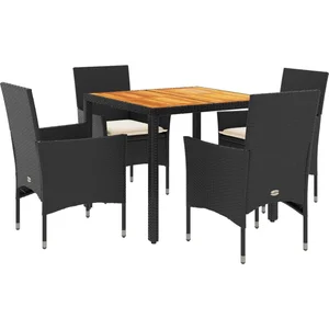 vidaXL Ensemble à manger de jardin et coussins 5 pcs noir rotin acacia pas cher