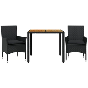 vidaXL Ensemble à manger de jardin et coussins 3 pcs noir rotin acacia pas cher