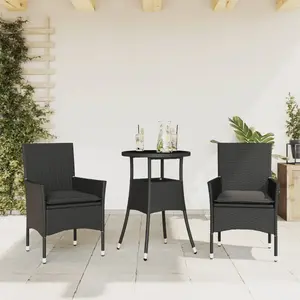vidaXL Ensemble à manger de jardin et coussins 3 pcs noir rotin verre pas cher