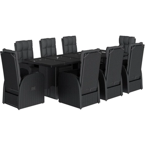 vidaXL Ensemble à manger de jardin 9pcs coussins noir résine tressée pas cher