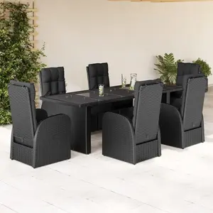 Comparateur de prix : vidaXL Ensemble à manger de jardin coussins 7 pcs noir résine tressée