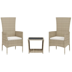 Comparateur de prix : vidaXL Ensemble à manger de jardin et coussins 3 pcs Beige poly rotin