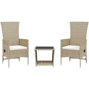 vidaXL Ensemble à manger de jardin et coussins 3 pcs Beige poly rotin pas cher