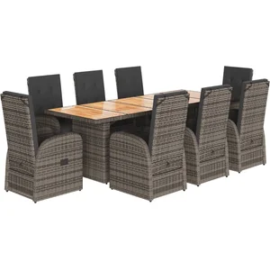 Comparateur de prix : vidaXL Ensemble à manger de jardin 9 pcs coussins gris résine tressée