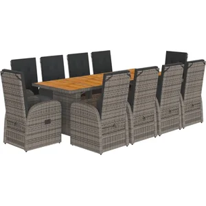vidaXL Ensemble à manger de jardin 11pcs avec coussins gris poly rotin pas cher
