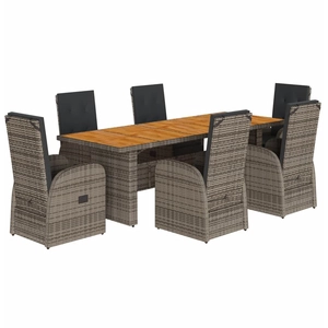 vidaXL Ensemble à manger de jardin et coussins 7 pcs gris rotin pas cher