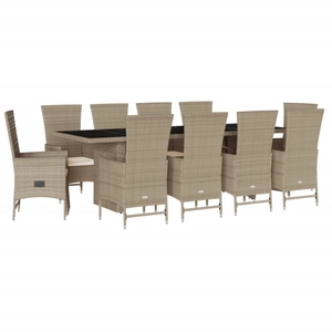 vidaXL Ensemble à manger de jardin et coussins 11 pcs beige poly rotin pas cher