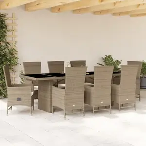 vidaXL Ensemble à manger de jardin et coussins 9 pcs beige Poly rotin pas cher