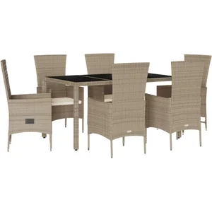 vidaXL Ensemble à manger de jardin et coussins 7 pcs beige poly rotin pas cher