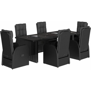 vidaXL - 7-delige - Tuinset - met - kussens - poly - rattan - zwart