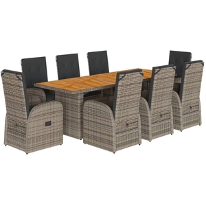 vidaXL Ensemble à manger de jardin 9 pcs coussins gris résine tressée pas cher