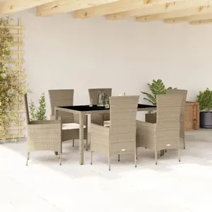 vidaXL Ensemble à manger de jardin et coussins 7 pcs beige poly rotin pas cher