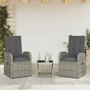 vidaXL Ensemble à manger de jardin 3 pcs coussins gris résine tressée pas cher