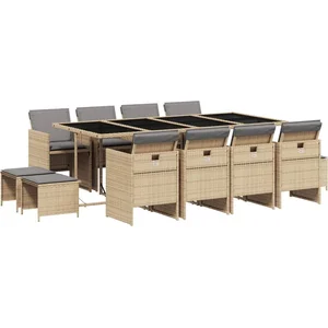 vidaXL Ensemble à manger de jardin coussins 13 pcs mélange beige rotin pas cher