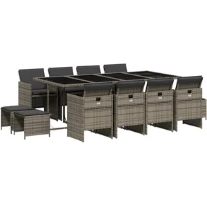 vidaXL Ensemble à manger de jardin coussins 13 pcs gris résine tressée pas cher