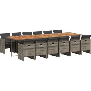 vidaXL Ensemble à manger de jardin coussins 13 pcs gris résine tressée pas cher