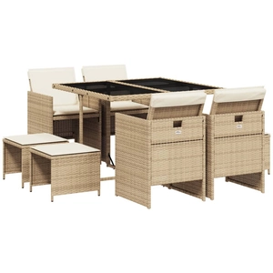 vidaXL Ensemble à manger de jardin et coussins 9 pcs beige Poly rotin pas cher