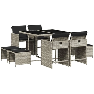 vidaXL Ensemble à manger de jardin et coussins 9 pcs gris clair rotin pas cher