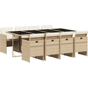 vidaXL Ensemble à manger de jardin et coussins 9 pcs beige Poly rotin pas cher