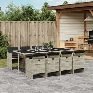 vidaXL Ensemble à manger de jardin et coussins 9 pcs gris clair rotin pas cher
