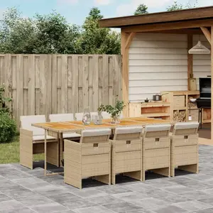 vidaXL Ensemble à manger de jardin et coussins 9 pcs beige Poly rotin pas cher