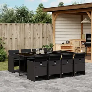 vidaXL Ensemble à manger de jardin 9pcs coussins noir résine tressée pas cher