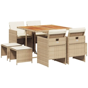 vidaXL Ensemble à manger de jardin et coussins 9 pcs beige Poly rotin pas cher