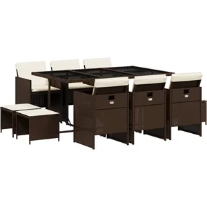 vidaXL Ensemble à manger de jardin et coussins 11 pcs marron rotin pas cher