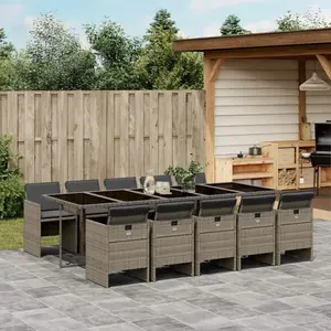 vidaXL Ensemble à manger de jardin 11pcs avec coussins gris poly rotin pas cher