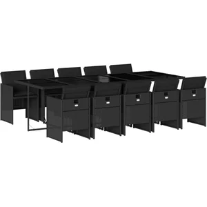vidaXL Ensemble à manger de jardin 11 pcs coussins noir résine tressée pas cher