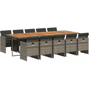vidaXL Ensemble à manger de jardin 11pcs avec coussins gris poly rotin pas cher