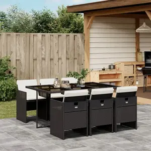 vidaXL Ensemble à manger de jardin coussins 7pcs Noir Résine tressée pas cher
