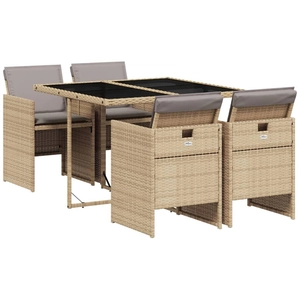 vidaXL Ensemble à manger de jardin coussins 5 pcs mélange beige rotin pas cher