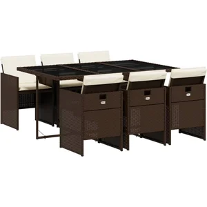vidaXL Ensemble à manger de jardin et coussins 7 pcs marron rotin pas cher