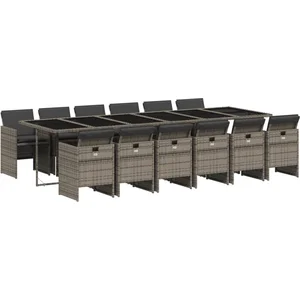 vidaXL Ensemble à manger de jardin coussins 13 pcs gris résine tressée pas cher