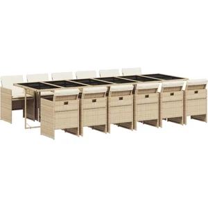vidaXL Ensemble à manger de jardin et coussins 13 pcs beige pas cher