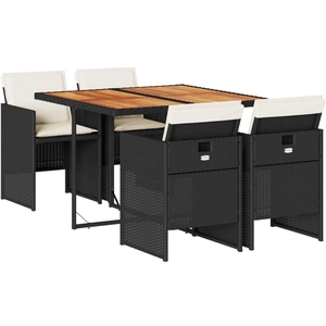 vidaXL Ensemble à manger de jardin coussins 5pcs Noir Résine tressée pas cher