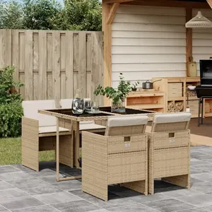 vidaXL Ensemble à manger de jardin avec coussins 5pcs Beige poly rotin pas cher