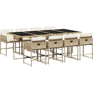 vidaXL Ensemble à manger de jardin et coussins 9 pcs beige Poly rotin pas cher