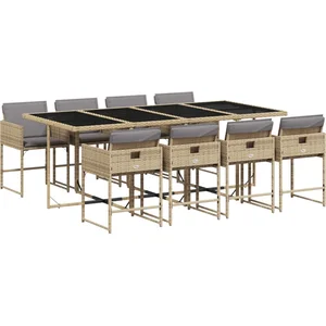 vidaXL Ensemble à manger de jardin et coussins 9 pcs mélange beige pas cher