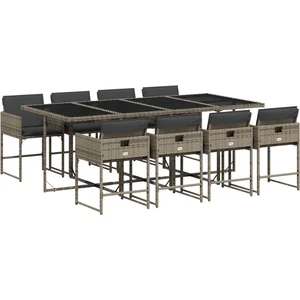 vidaXL Ensemble à manger de jardin 9 pcs coussins gris résine tressée pas cher
