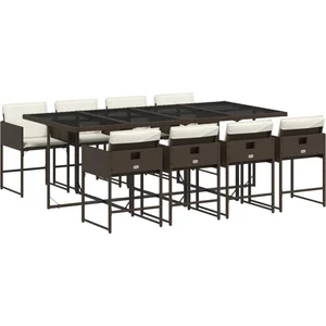 vidaXL Ensemble à manger de jardin et coussins 9 pcs marron poly rotin pas cher