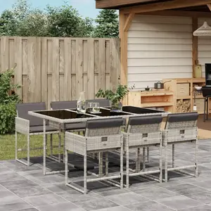 vidaXL Ensemble à manger de jardin et coussins 7 pcs gris clair rotin pas cher
