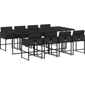 vidaXL Ensemble à manger de jardin 9pcs coussins noir résine tressée pas cher