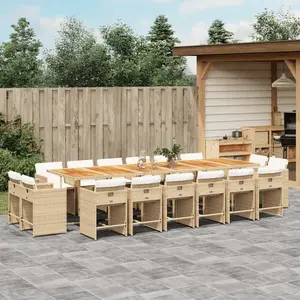 vidaXL Ensemble à manger de jardin et coussins 17 pcs beige pas cher
