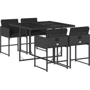 Comparateur de prix : vidaXL Ensemble à manger de jardin coussins 5pcs Noir Résine tressée